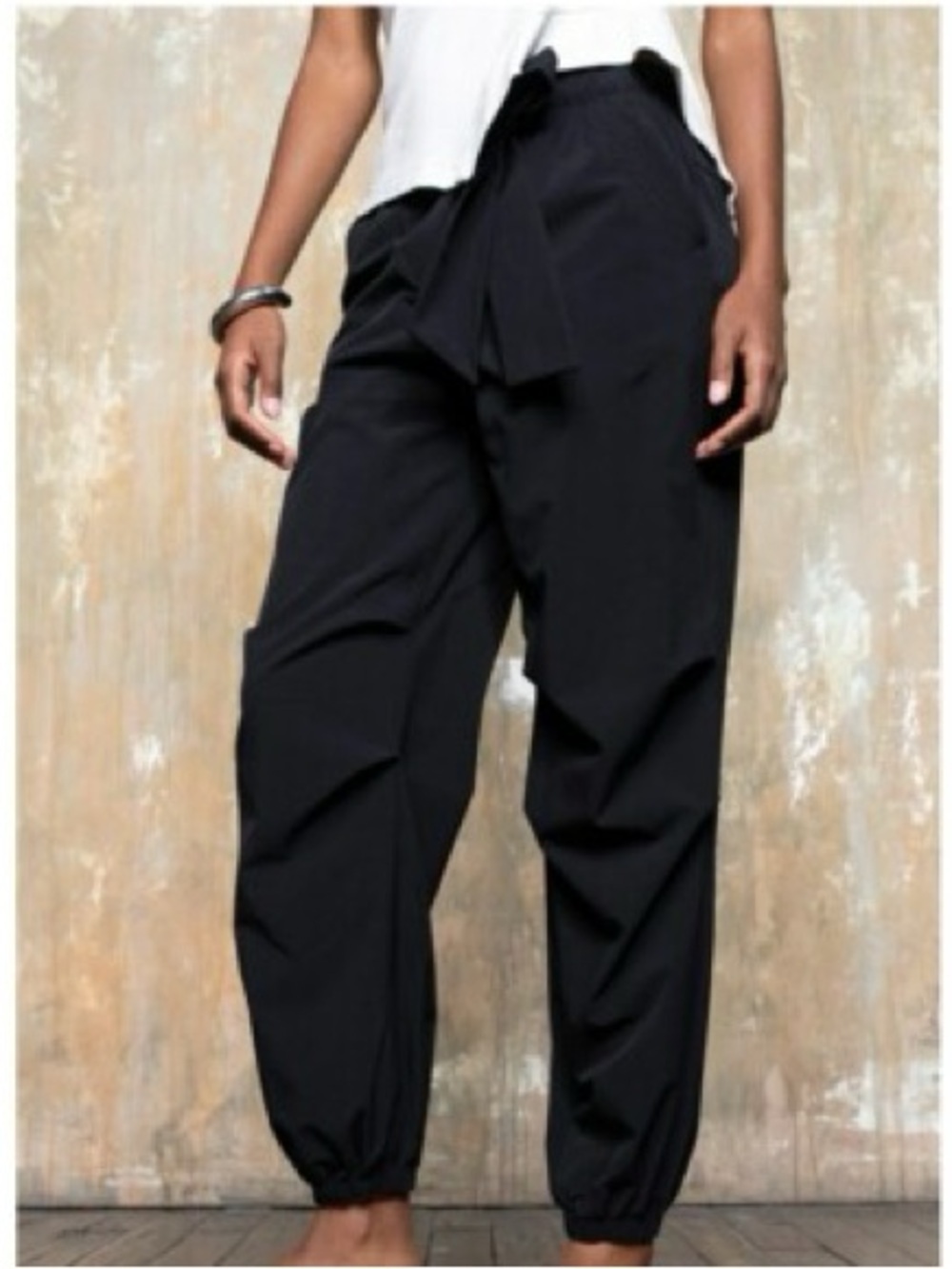 PASKHO Black Serene Joggers Pants Small Ultra Travel Comfort Sash Tied Womens